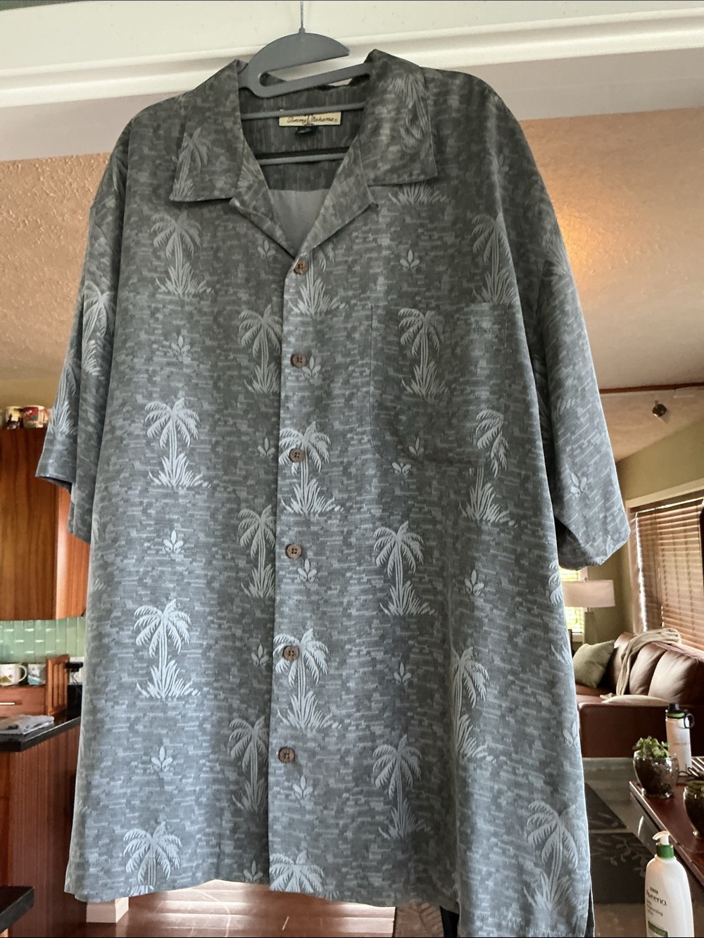 Tommy Bahama Gray Short Sleeve Palm-Print Button Down